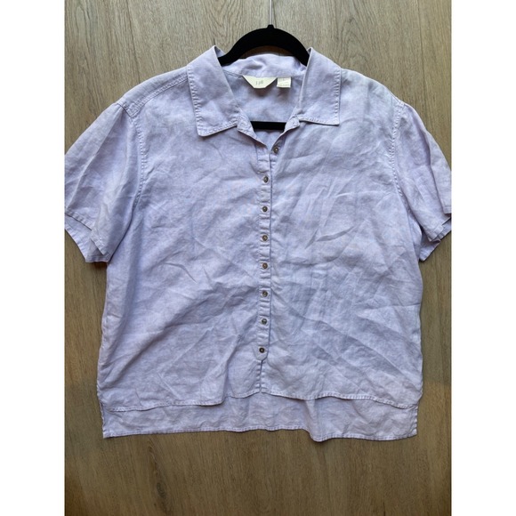 J. Jill Tops - J. Jill Women's Large 100%  Linen Short Sleeve Button Down Shirt Lavender Purple